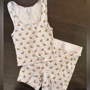 SKIMS White Pajama Set with Brown Print